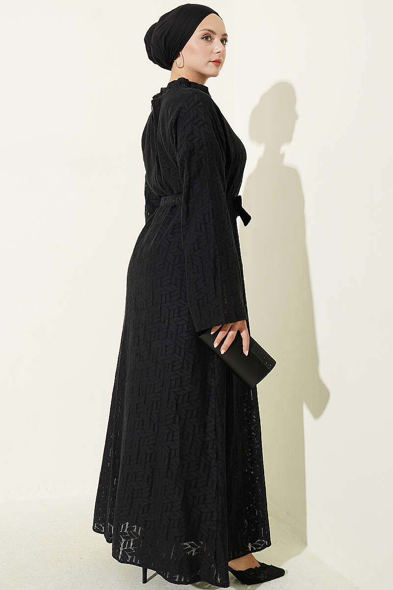 Ruffled Collar Lace Dress Black - immagine 3