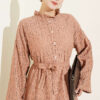 Ruffled Collar Lace Dress Tan - Image 2