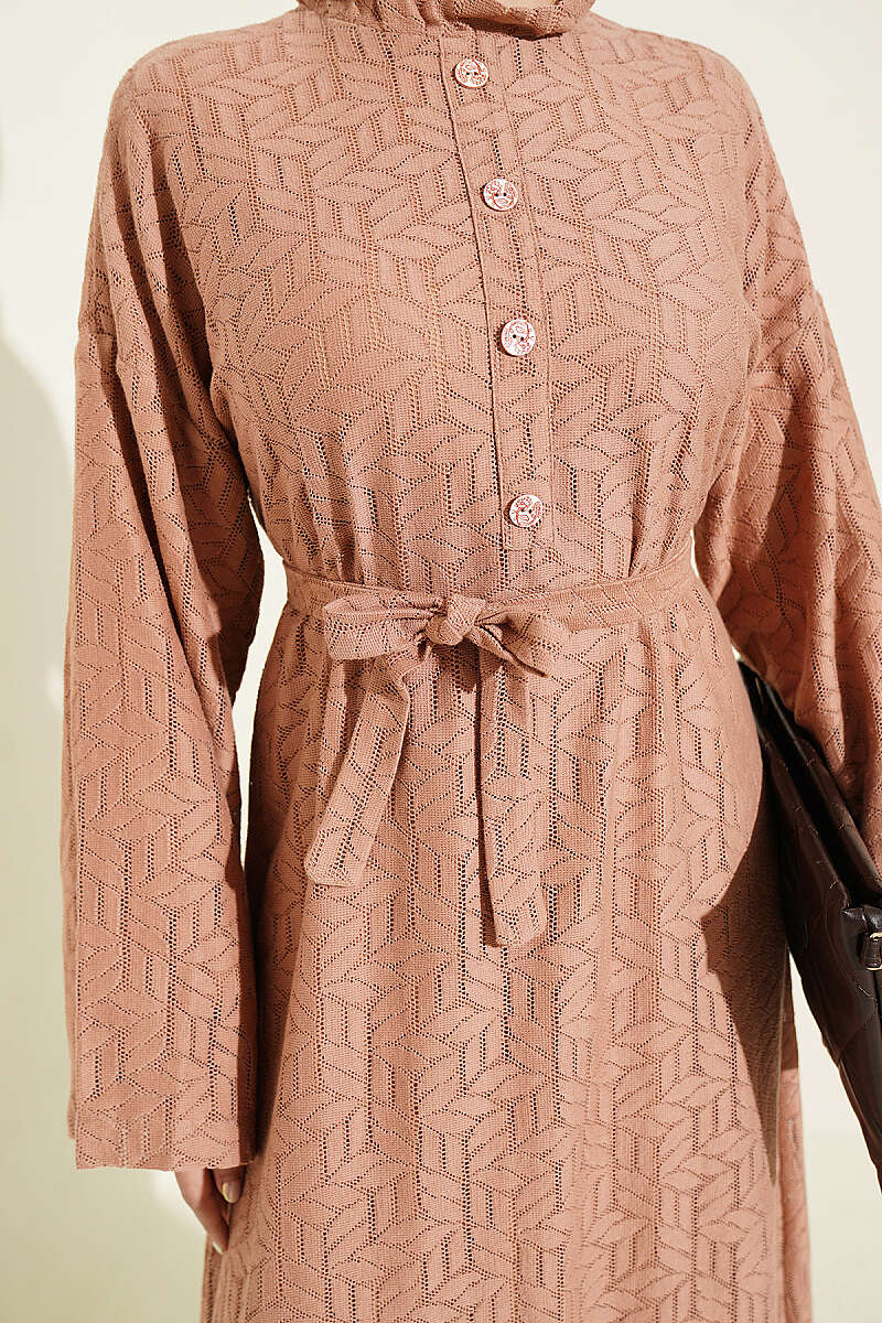 Ruffled Collar Lace Dress Tan - Image 4