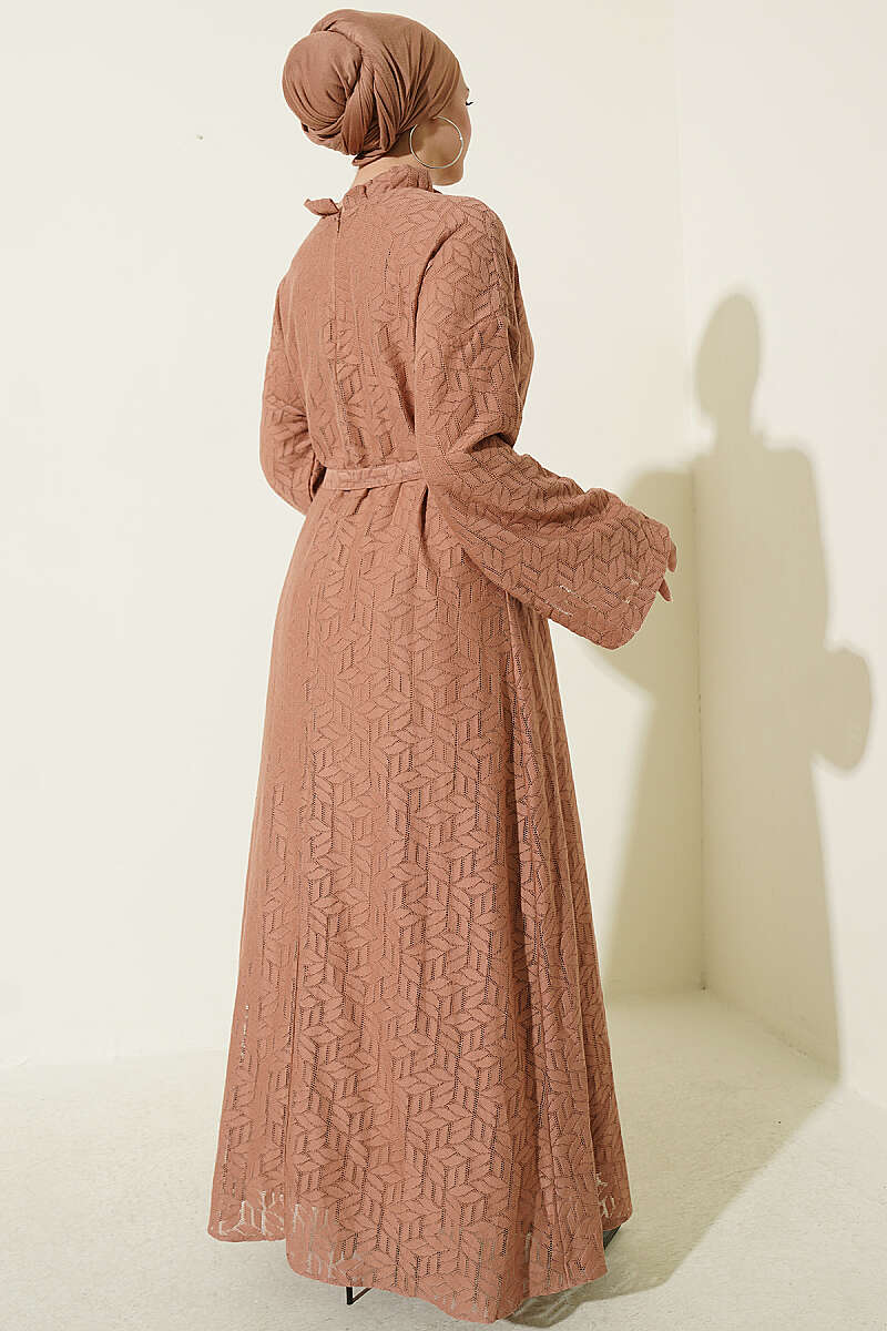 Ruffled Collar Lace Dress Tan - Image 3