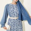 Ruffled Neck Printed Chiffon Dress Blue - immagine 2