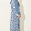 Ruffled Neck Printed Chiffon Dress Blue - immagine 3