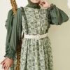 Ruffled Neck Printed Chiffon Dress Green - Image 2
