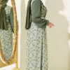 Ruffled Neck Printed Chiffon Dress Green - Image 3
