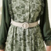 Ruffled Neck Printed Chiffon Dress Green - Image 4
