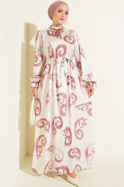 Ruffled Collar Dress with Ribbon Detail Rose Dust