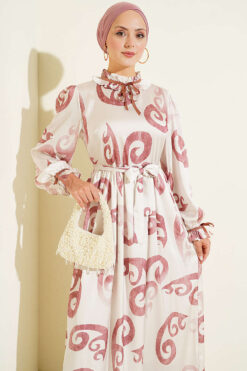 Alternative view of Ruffled Collar Dress with Ribbon Detail Rose Dust