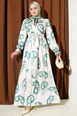 Ruffled Collar Dress with Ribbon Detail Green
