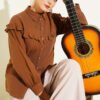 Ruffled Collar Muslin Shirt Brown