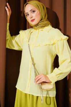 Ruffled Collar Muslin Shirt Yellow