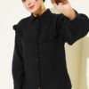Ruffled Collar Muslin Shirt Black