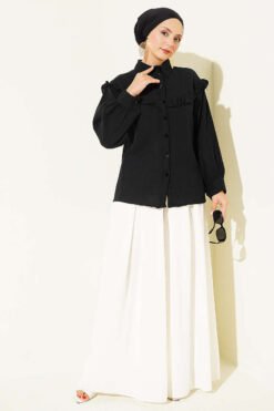 Alternative view of Ruffled Collar Muslin Shirt Black