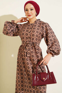 Alternative view of Ruffled Neckline Authentic Dress Tan