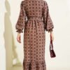 Ruffled Neckline Authentic Dress Tan - Imagen 3