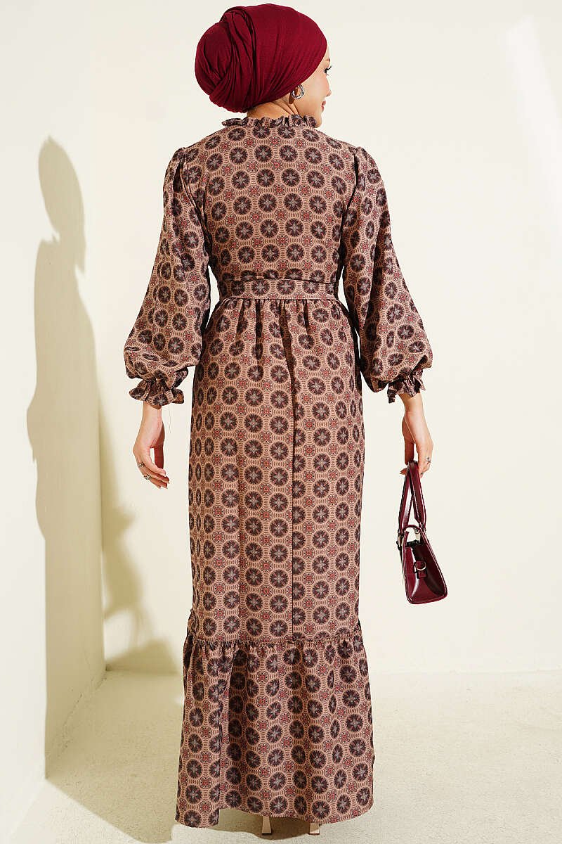 Ruffled Neckline Authentic Dress Tan - Imagen 3