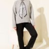 Mock Neck Sweater with Scarf Detail Grey – Image 2