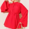 Pleated Collar Relaxed Tunic Red
