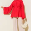 Pleated Collar Relaxed Tunic Red - Imagen 2