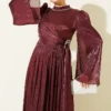 Chiffon Dress with Stone Embroidery Burgundy – Bild 2