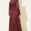 Chiffon Dress with Stone Embroidery Burgundy – Bild 3