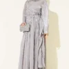Chiffon Dress with Stone Embroidery Grey