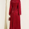 Chiffon Dress with Stone Embroidery Red – Image 3