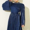 ⁦Chiffon Dress with Stone Embroidery Navy Blue⁩ - الصورة ⁦2⁩