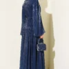 ⁦Chiffon Dress with Stone Embroidery Navy Blue⁩ - الصورة ⁦3⁩