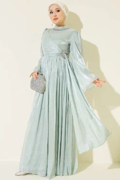 Chiffon Dress with Stone Embroidery Mint