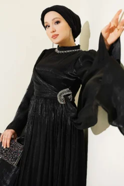 منظر بديل لـ Chiffon Dress with Stone Embroidery Black
