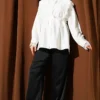 Shirt with Lace Neck and Cuffs Ecru – Bild 2