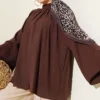 Gathered Neck Detail Tunic Brown