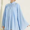 Gathered Neck Detail Tunic Blue