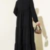 Laced Neck Tiered Dress Black – Image 3
