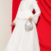 Ruffled Collar Brit Buttoned Two-Piece Set with Hem Edge White