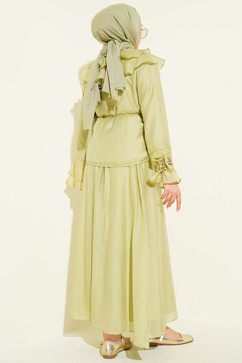 Ruffled Collar Brit Buttoned Two-Piece Set with Hem Edge Hazel - Image 3