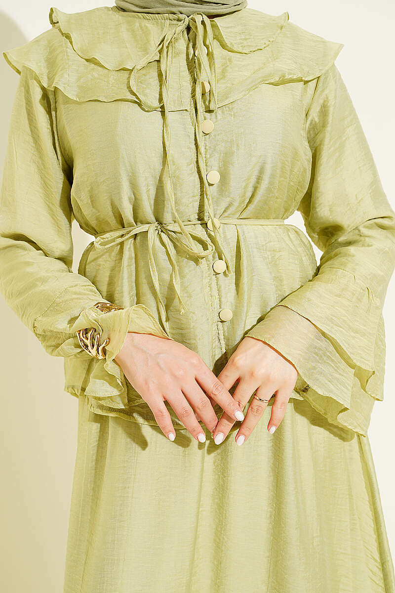 Ruffled Collar Brit Buttoned Two-Piece Set with Hem Edge Hazel - Image 4