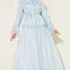 Ruffled Collar Brit Buttoned Two-Piece Set with Hem Edge Blue