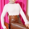 Embellished Neckline Chenille Sweater Pink