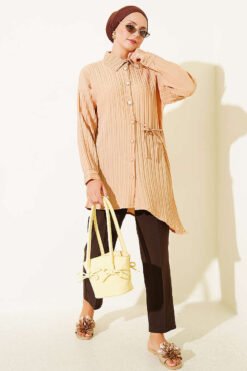 Alternative view of Side-Tied Vertical Striped Shirt Beige