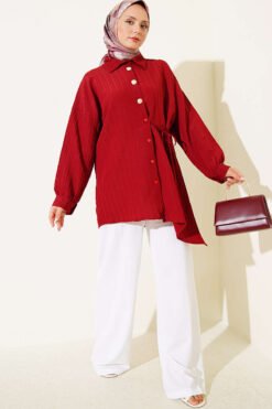 Alternative view of Side-Tied Vertical Striped Shirt Burgundy