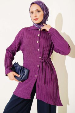 Side-Tied Vertical Striped Shirt Purple