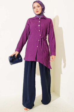 Alternative view of Side-Tied Vertical Striped Shirt Purple