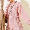 Side-Tied Vertical Striped Shirt Powder Pink