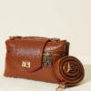 Zippered Locking Basket-Detail Handbag Tan