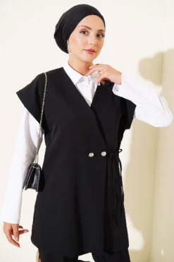 Alternative view of Side Tie Vest Set Black