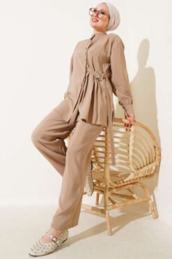 Alternative view of Buttoned Side-Belted Two-Piece Set Mink