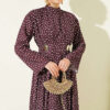 Embroidered Waist Belt Dress with Gold Accessories Coffee Brown - Image 2