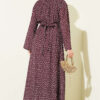 Embroidered Waist Belt Dress with Gold Accessories Coffee Brown - Image 3