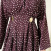 Embroidered Waist Belt Dress with Gold Accessories Coffee Brown - Image 4